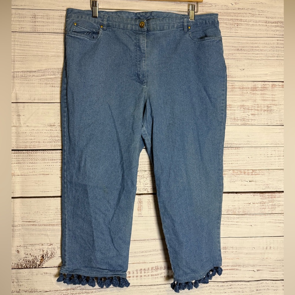 Ruby Rd. Blue Cropped Jeans with Tassel Hem
